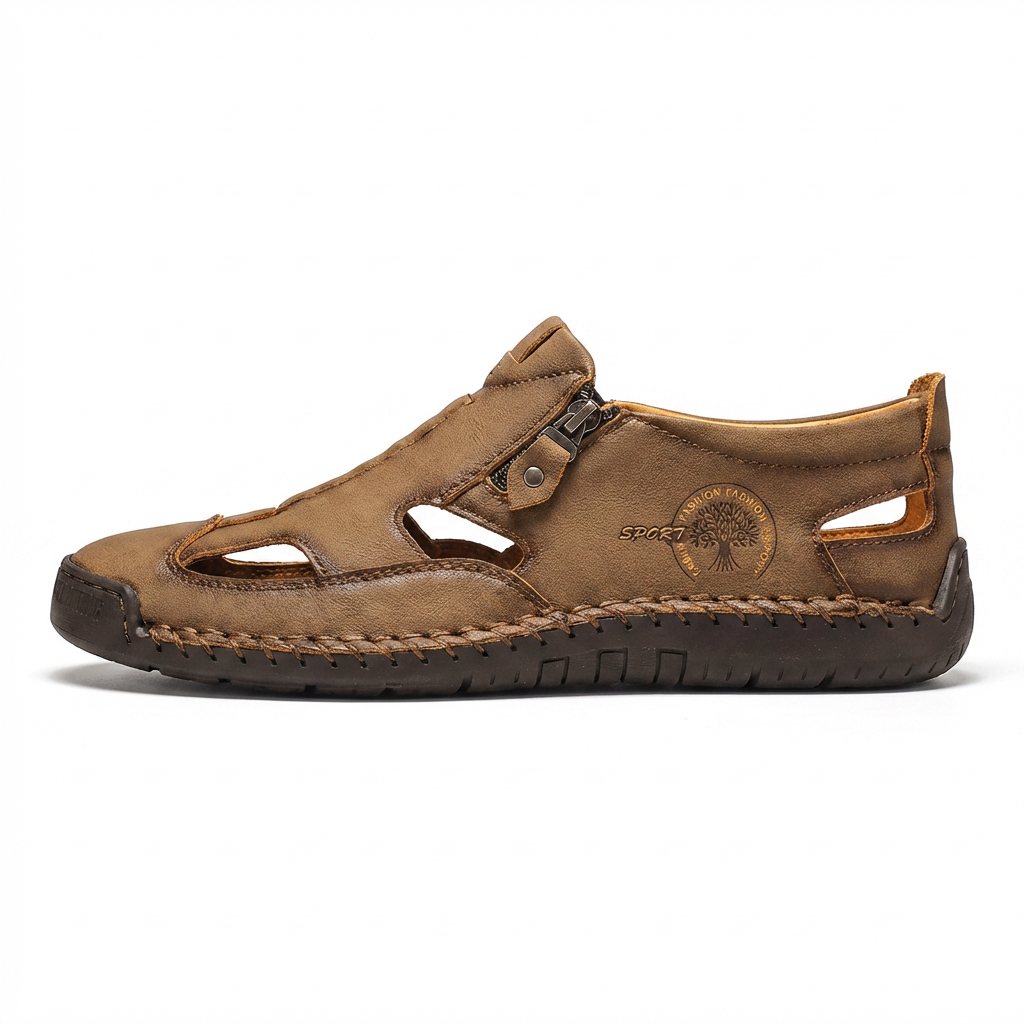 ZipStride — Hand-Stitched Leather Sandal with Ventilation