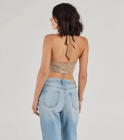 GlamDiva – Rhinestone Halter Party Top