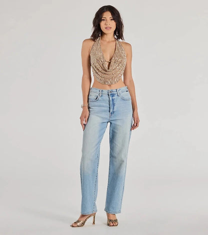 GlamDiva – Rhinestone Halter Party Top