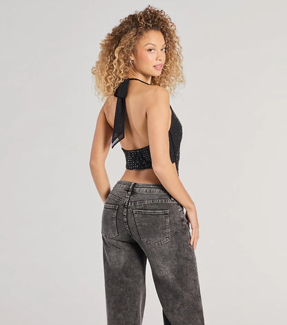 GlamDiva – Rhinestone Halter Party Top