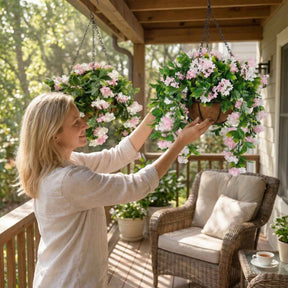 FloraVibe – Faux Crepe Myrtle Floral Hanging Basket