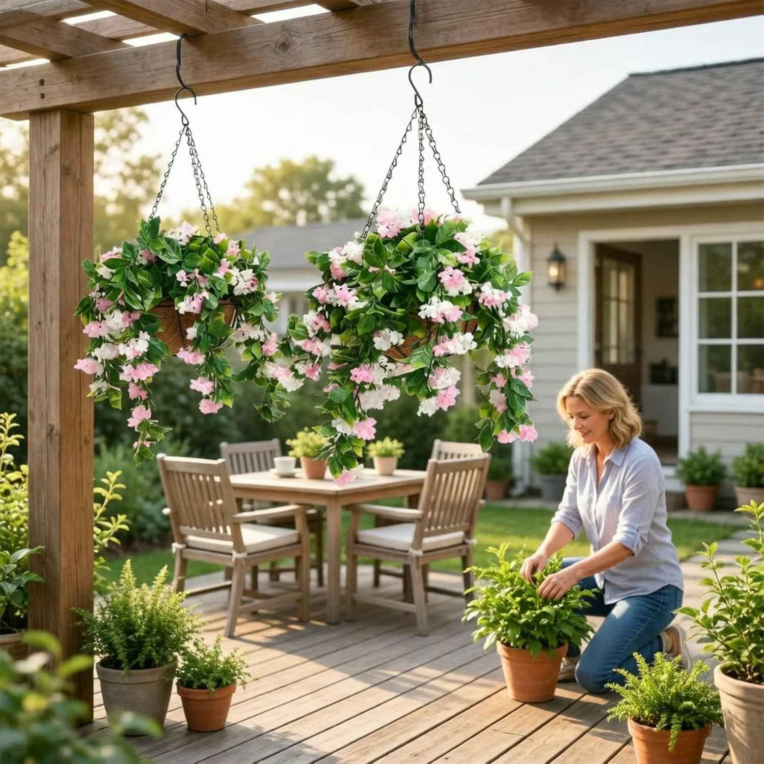 FloraVibe – Faux Crepe Myrtle Floral Hanging Basket