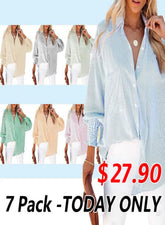 🔥2026 Clearance Item🔥Women's pleated cuffs striped shirt with pockets and casual collar