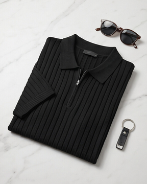 VELLANO™ — Ribbed Knit Zip Polo
