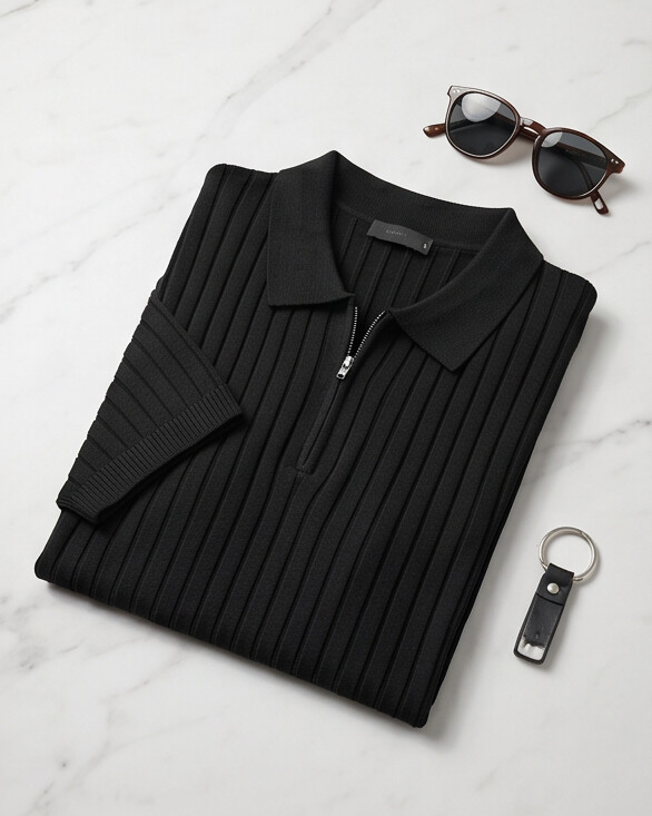 VELLANO™ — Ribbed Knit Zip Polo
