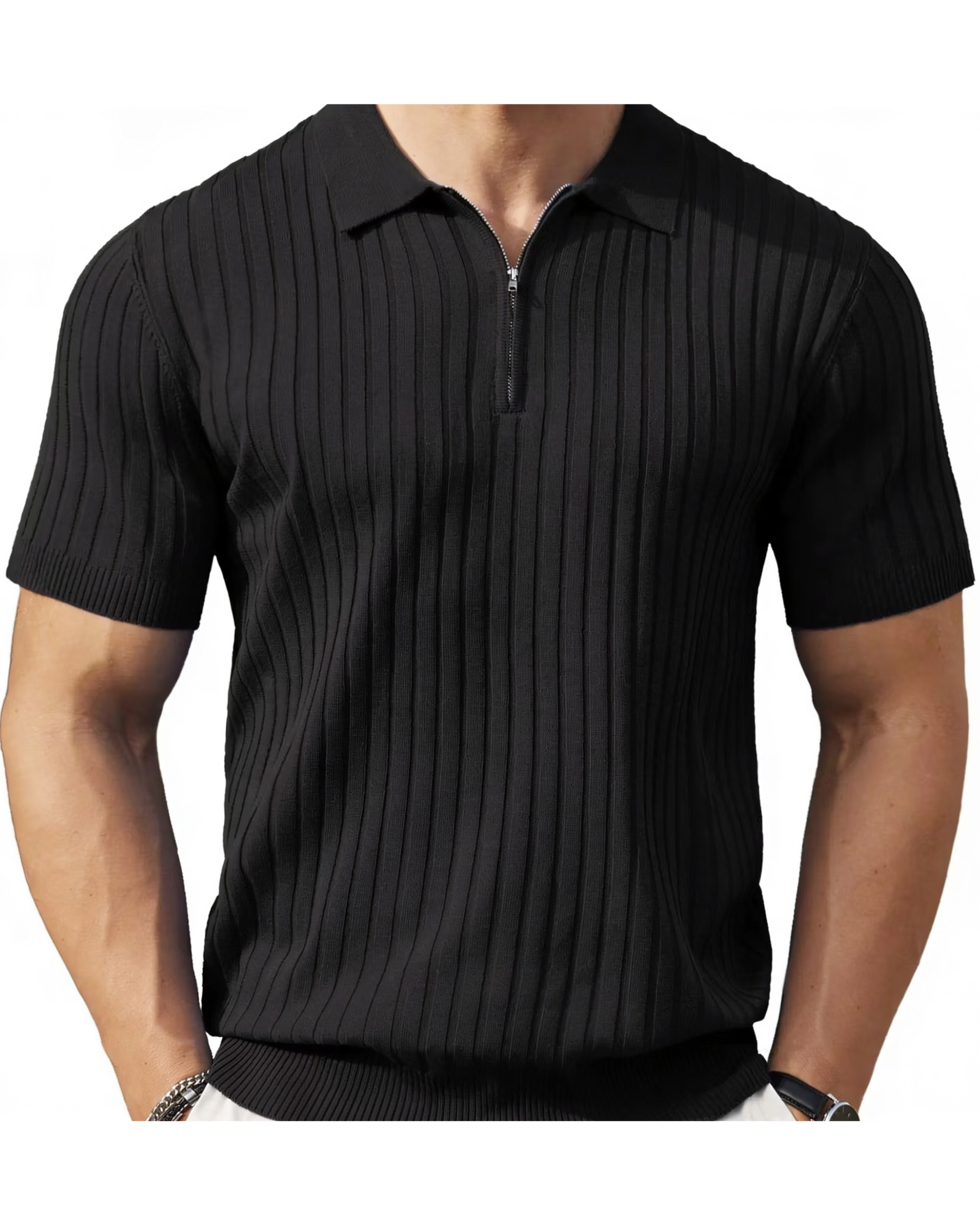 VELLANO™ — Ribbed Knit Zip Polo