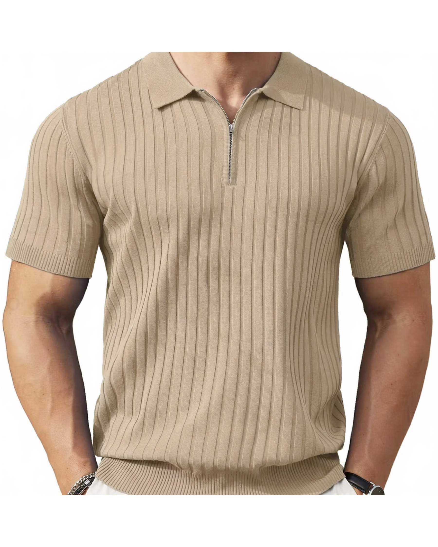 VELLANO™ — Ribbed Knit Zip Polo