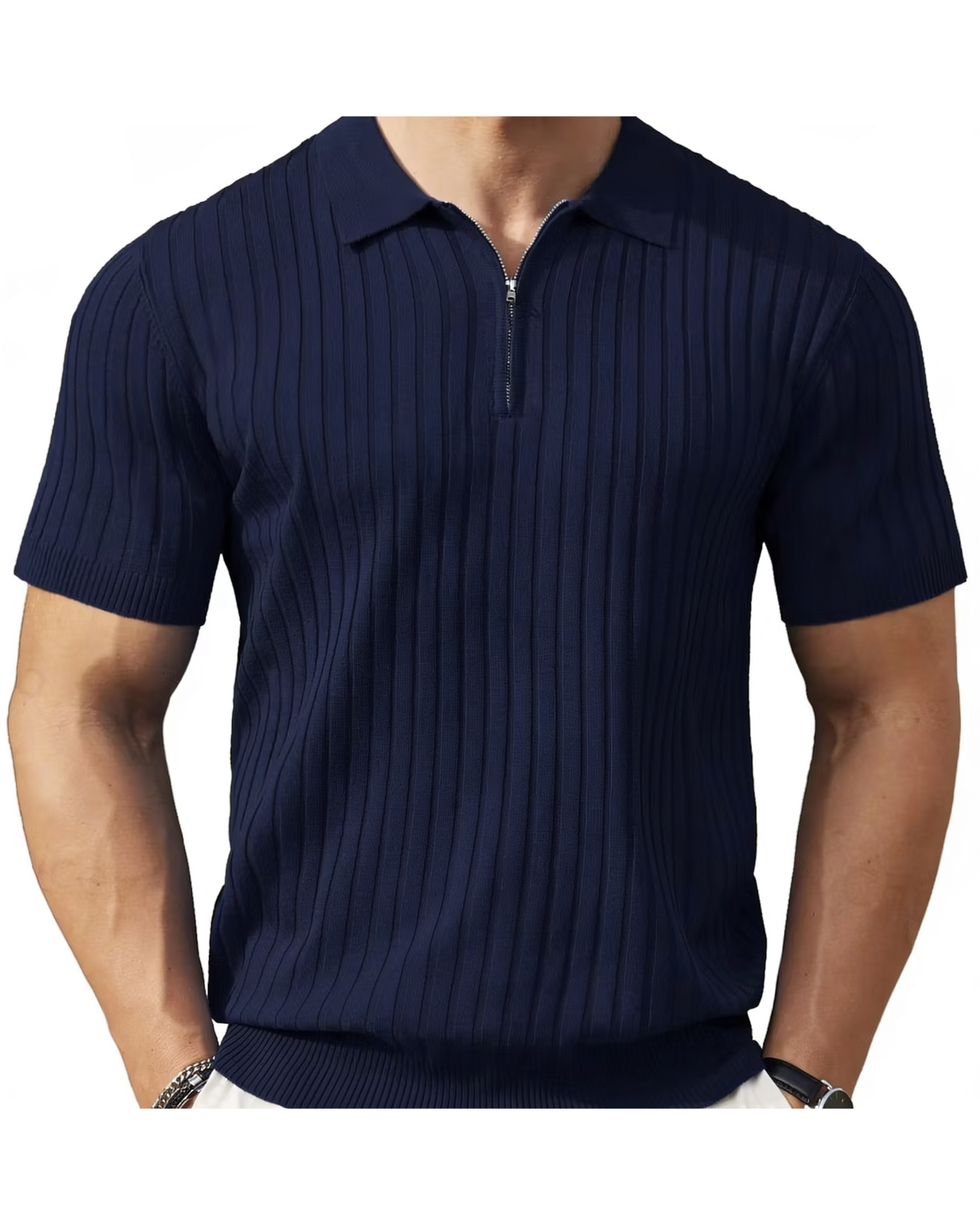VELLANO™ — Ribbed Knit Zip Polo