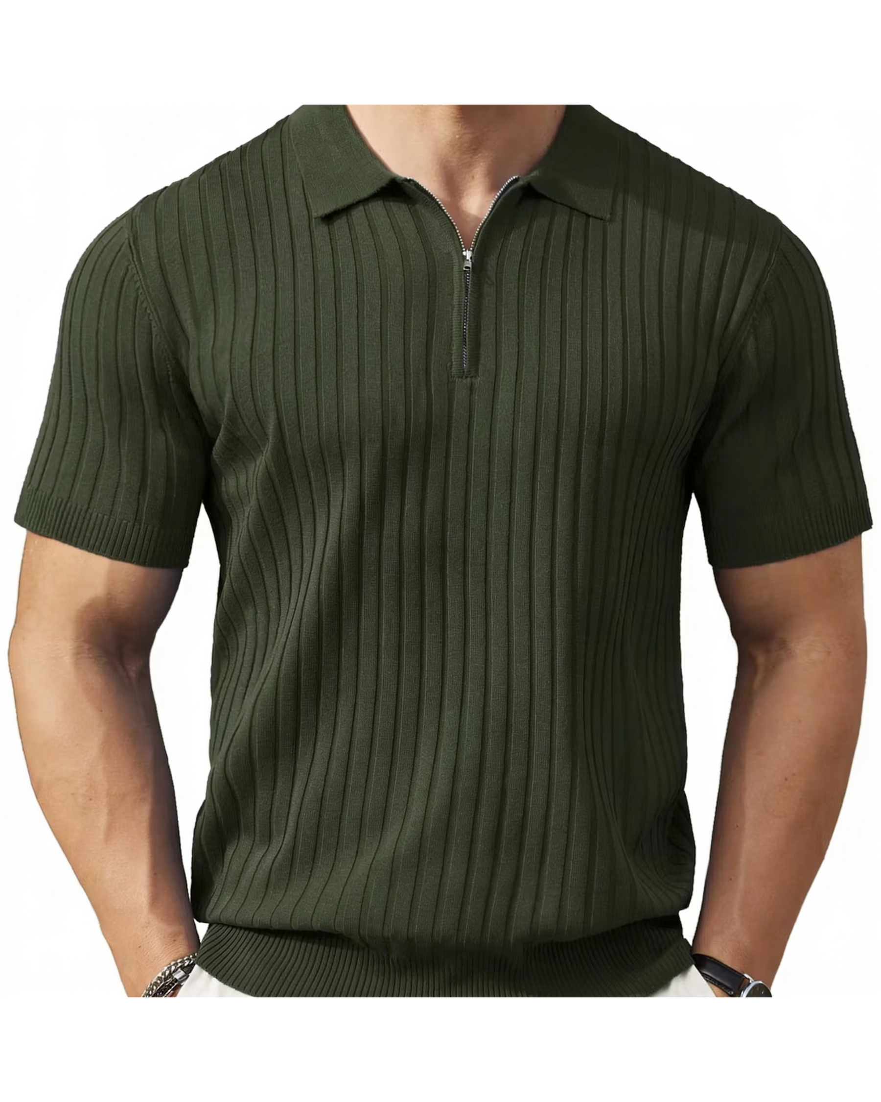 VELLANO™ — Ribbed Knit Zip Polo