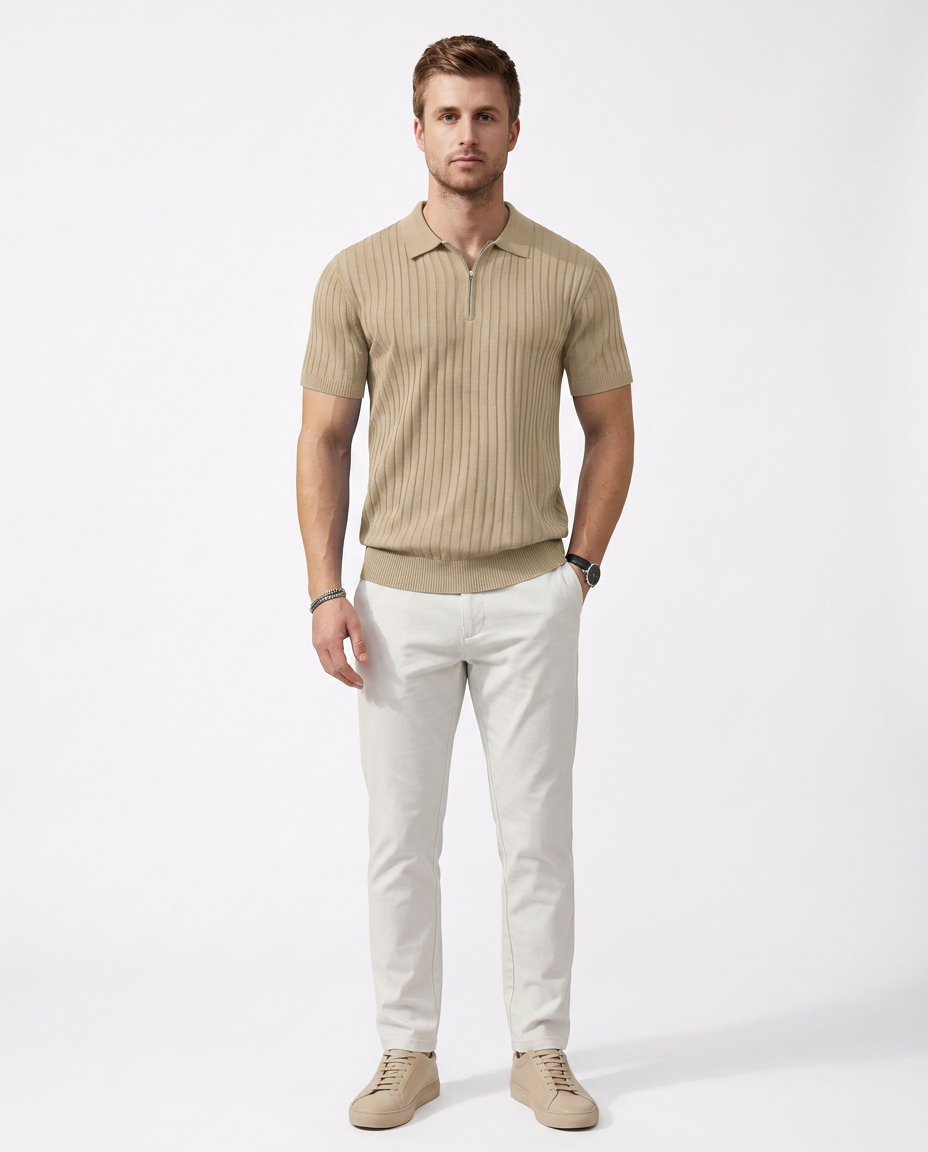 VELLANO™ — Ribbed Knit Zip Polo