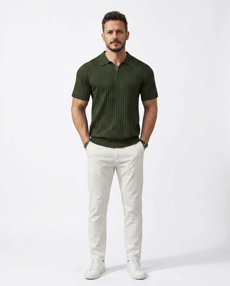 VELLANO™ — Ribbed Knit Zip Polo