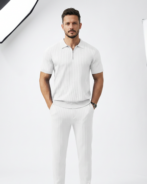 VELLANO™ — Ribbed Knit Zip Polo