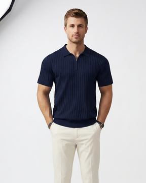 VELLANO™ — Ribbed Knit Zip Polo