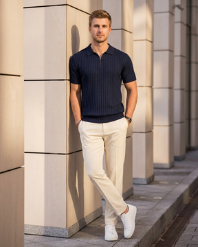 VELLANO™ — Ribbed Knit Zip Polo