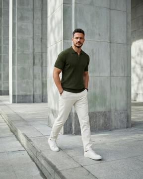 VELLANO™ — Ribbed Knit Zip Polo