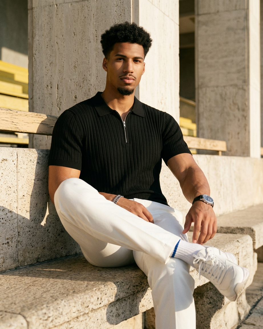 VELLANO™ — Ribbed Knit Zip Polo