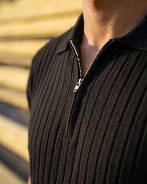 VELLANO™ — Ribbed Knit Zip Polo