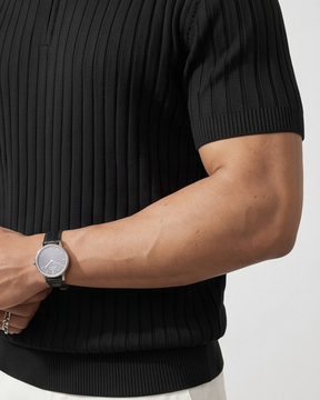 VELLANO™ — Ribbed Knit Zip Polo