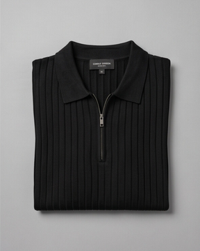 VELLANO™ — Ribbed Knit Zip Polo
