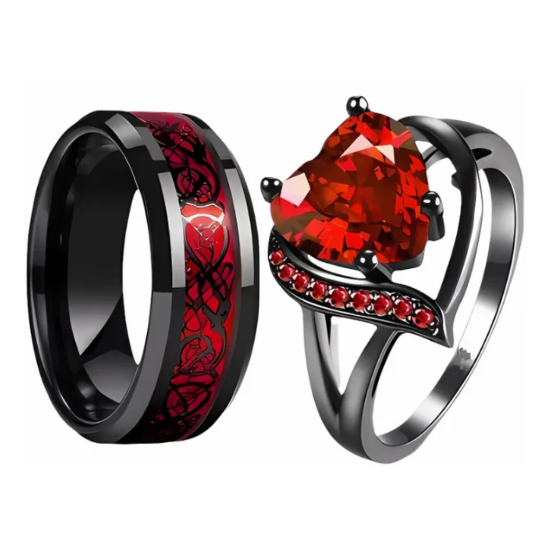 EternaBond – Celtic Dragon & Red Heart Couple Rings Set