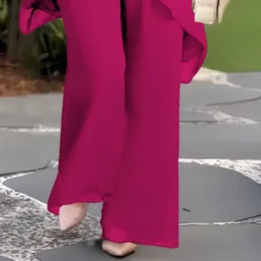 AuraChic – Irregular Hem Top & Elegant Pants Set