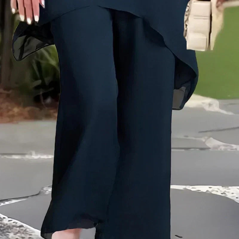 AuraChic – Irregular Hem Top & Elegant Pants Set