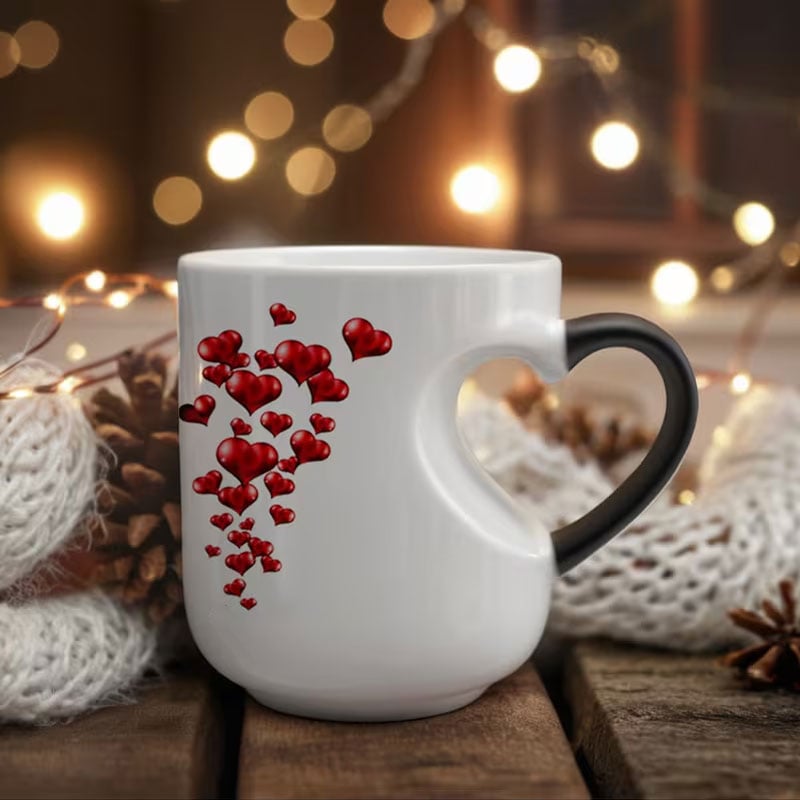 📢📢50% OFF!!!⏰ Color-Changing Ceramic Mug with Heart-Shaped Handle for Valentine's Day 💝✨