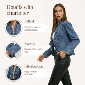 DenimLuxe – Women’s Ruffle Trim Denim Jacket