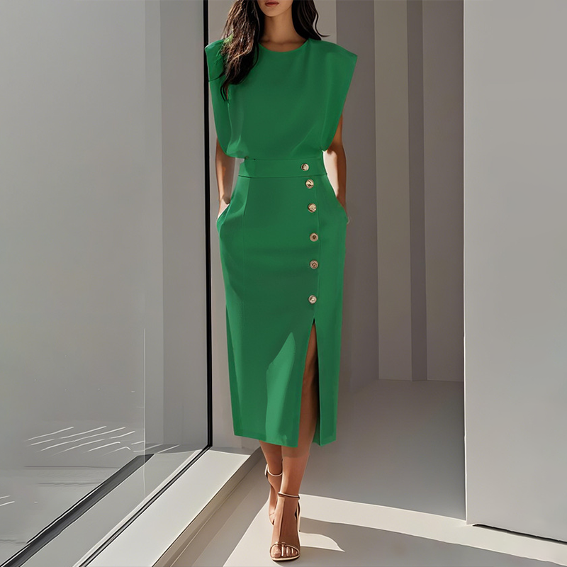 GraceAura – Elegant Split Midi Dress Collection