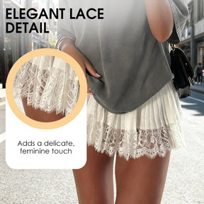 LunaLace - Chic Pleated Lace Trim Mini Skirt