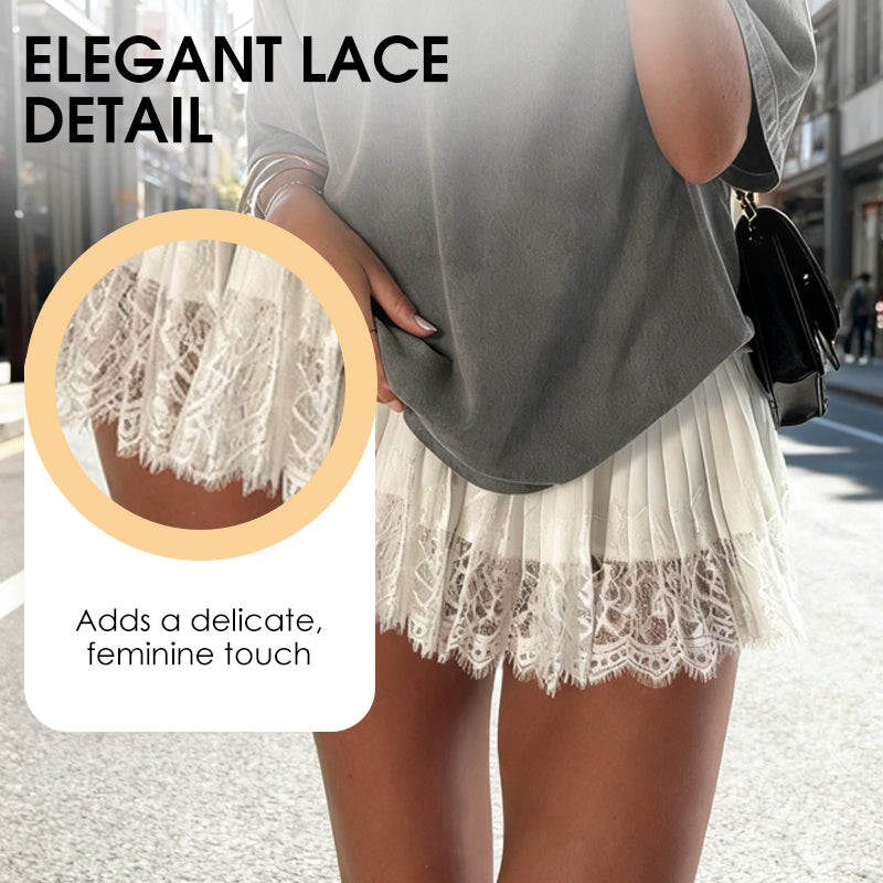 LunaLace - Chic Pleated Lace Trim Mini Skirt