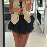 LunaLace - Chic Pleated Lace Trim Mini Skirt