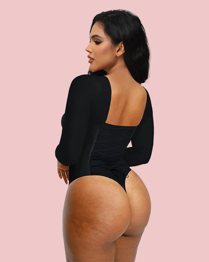 CurveLuxe – Back Lace-Up Seamless Thong Bodysuit