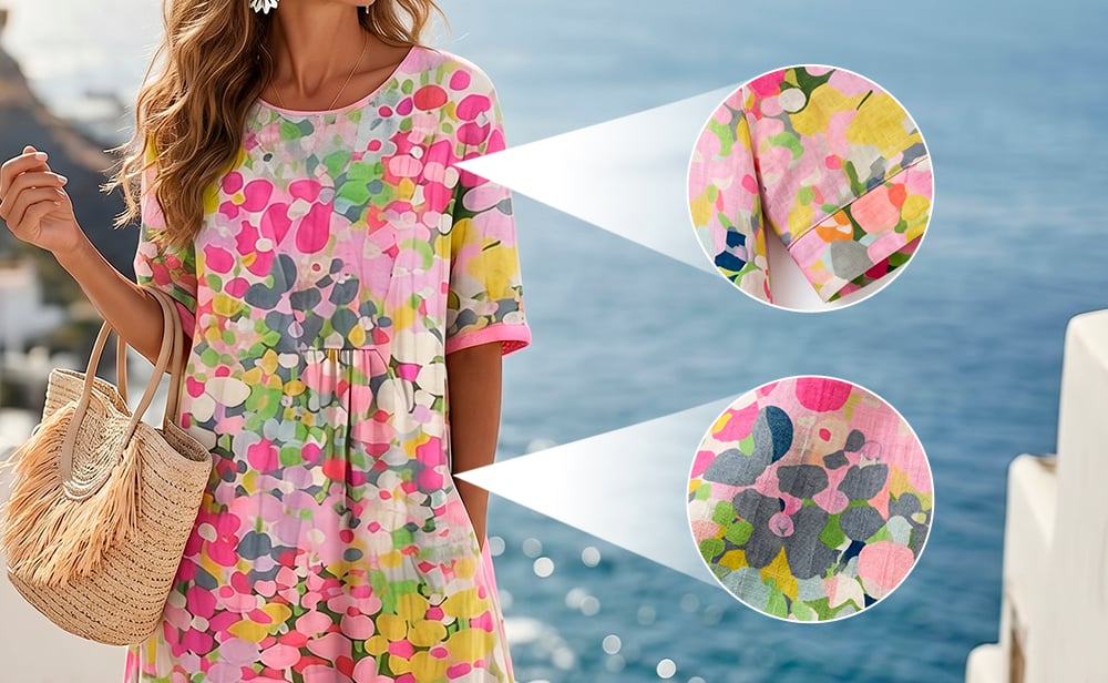 AquaBloom - Watercolor Midi Dress with Hidden Pockets