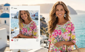 AquaBloom - Watercolor Midi Dress with Hidden Pockets