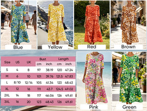 AquaBloom - Watercolor Midi Dress with Hidden Pockets