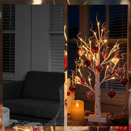 LumiBloom – Heart-Adorned LED Birch Table Decor