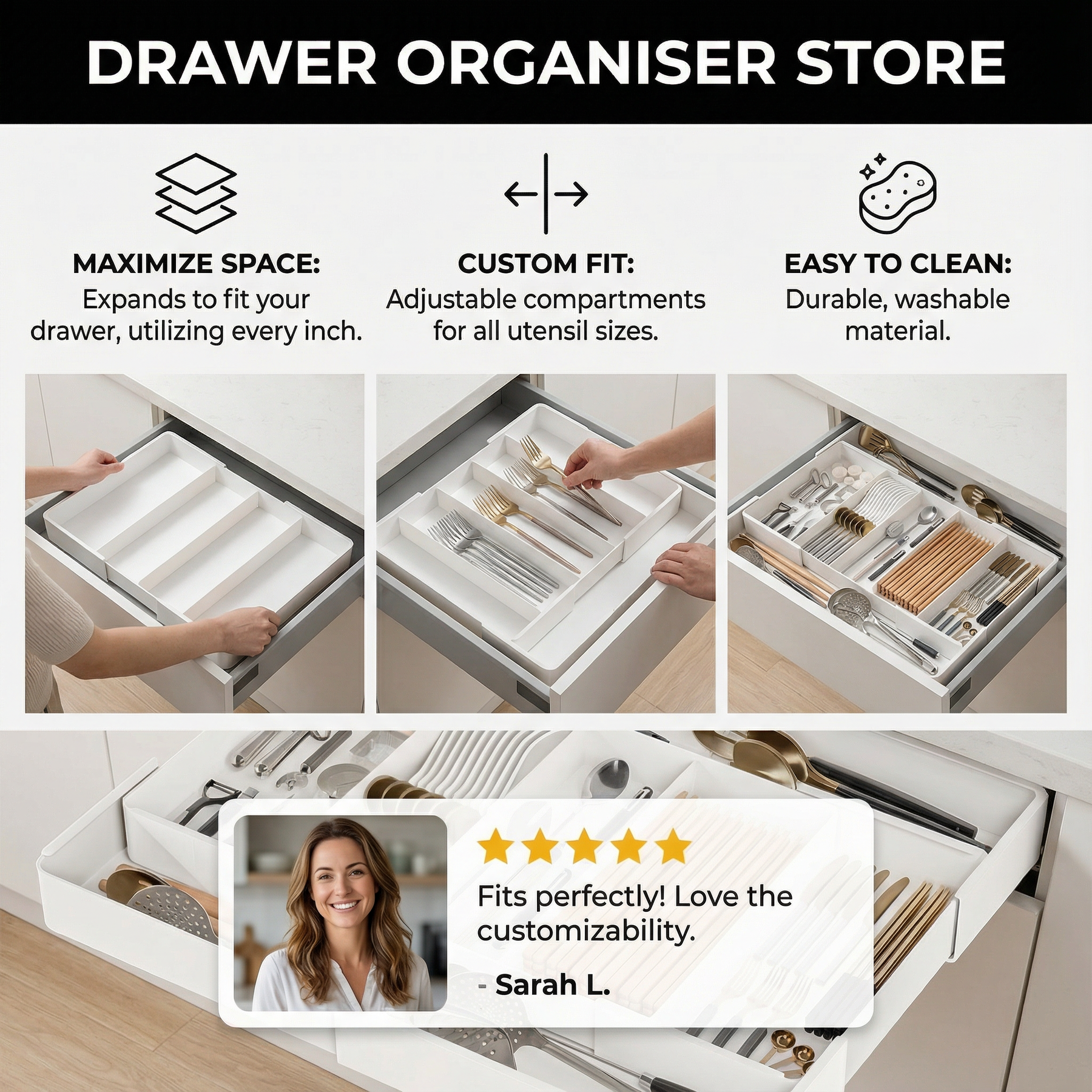 TidyNest – Adjustable Drawer Organizer