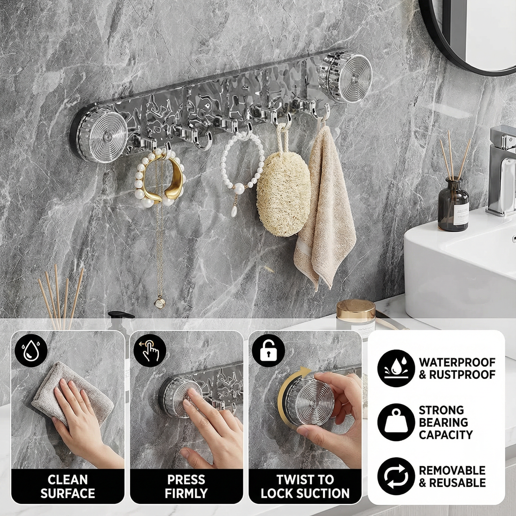 WallSnap Hooks – Reusable Suction Holders